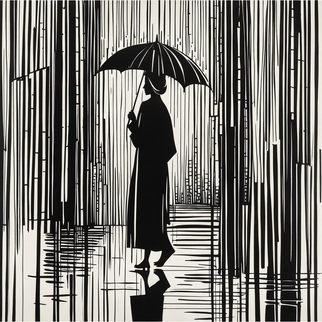 Picasso-esque Woman Walking in Rain