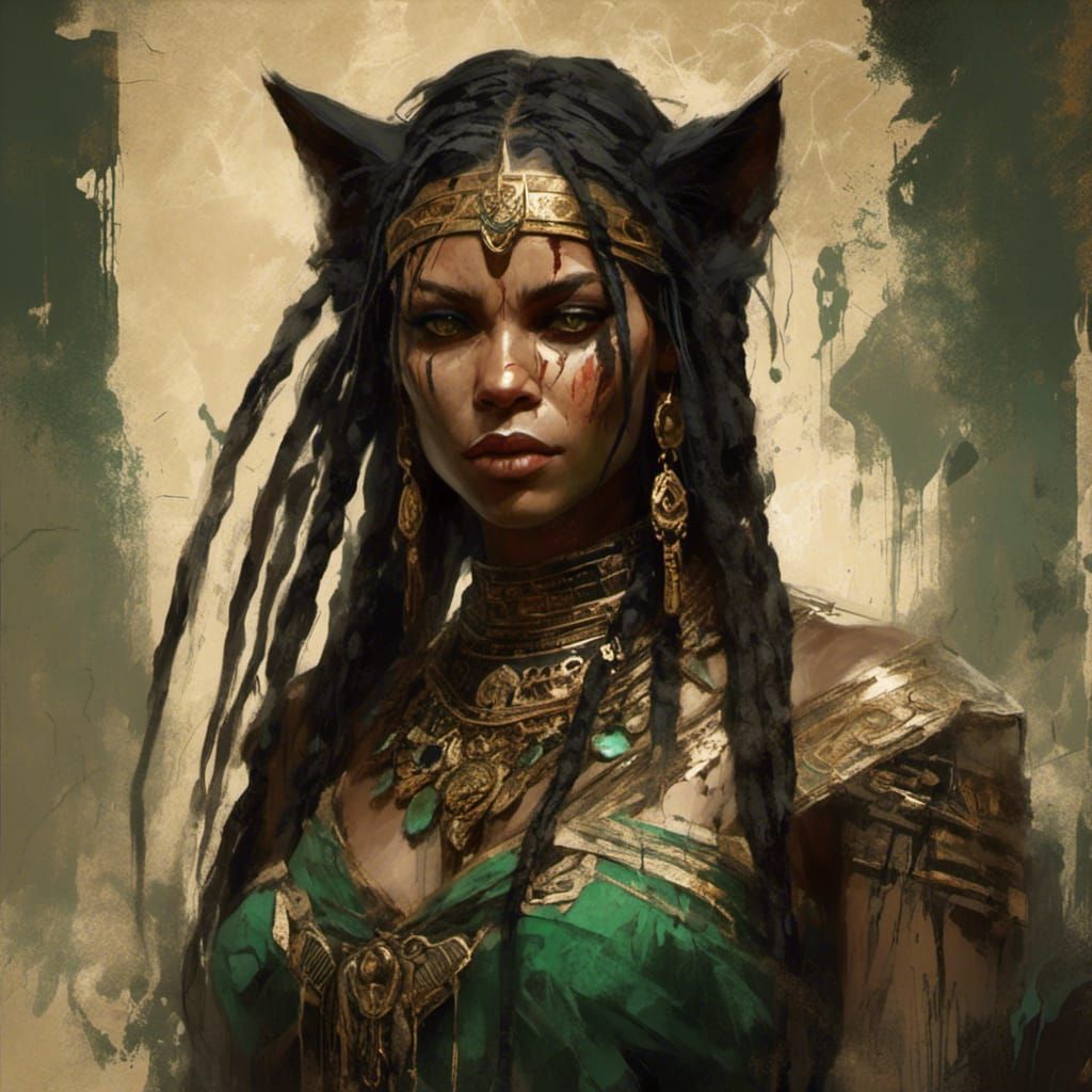 Bastet Portrait with Braids in Macabre Style