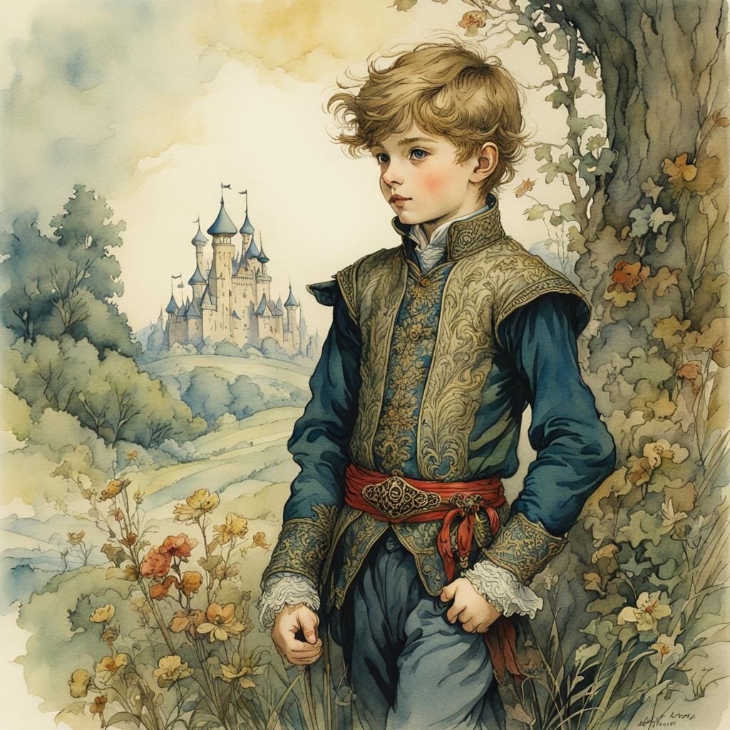 Boy Prince in Delicate Watercolor Illustration