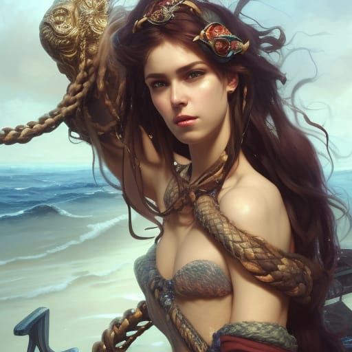 Pirate Mermaid Portrait in Hyperdetailed Style