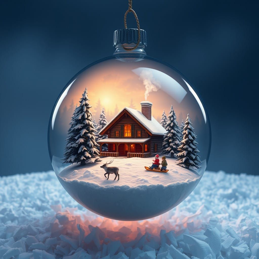 Whimsical Winter Wonderland Scene Inside a Glass Ornament