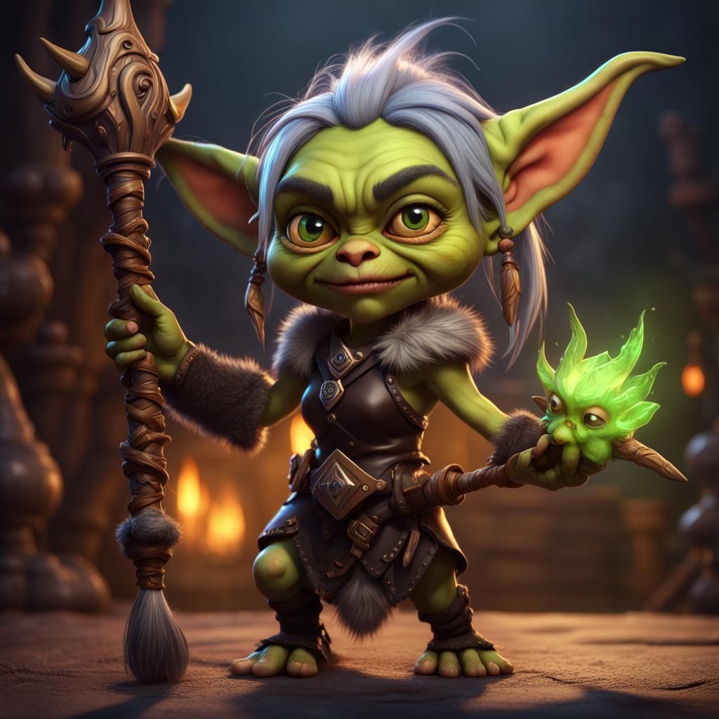 Warcraft Goblin Girl with Druid Staff