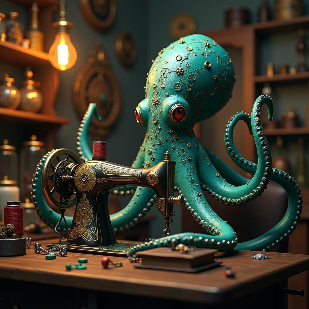 Steampunk Octopus with Sewing Machine Components