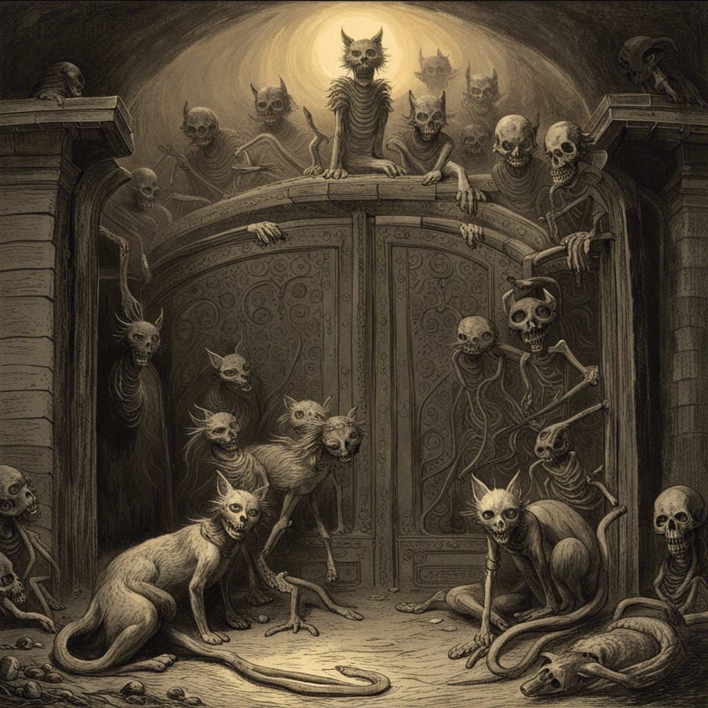 Nightmare Cats Guarding Hell's Gates: Gothic Horror