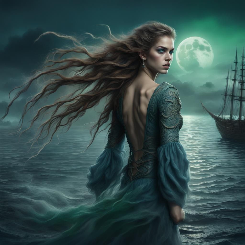 Smoky Moonlit Portrait with Flowing Hair