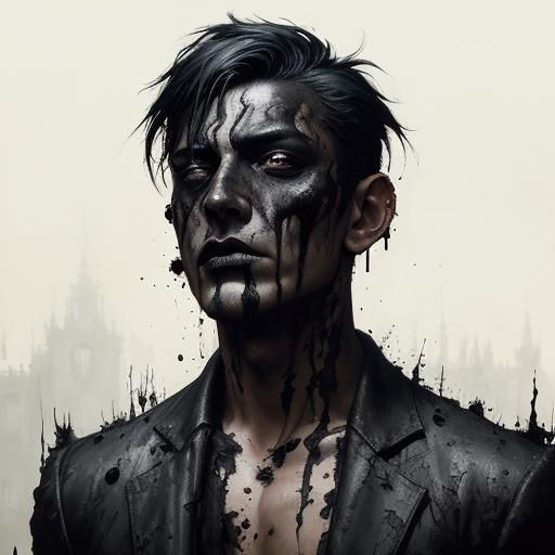 Gothic Portrait of Muscular Man as Rough Painting