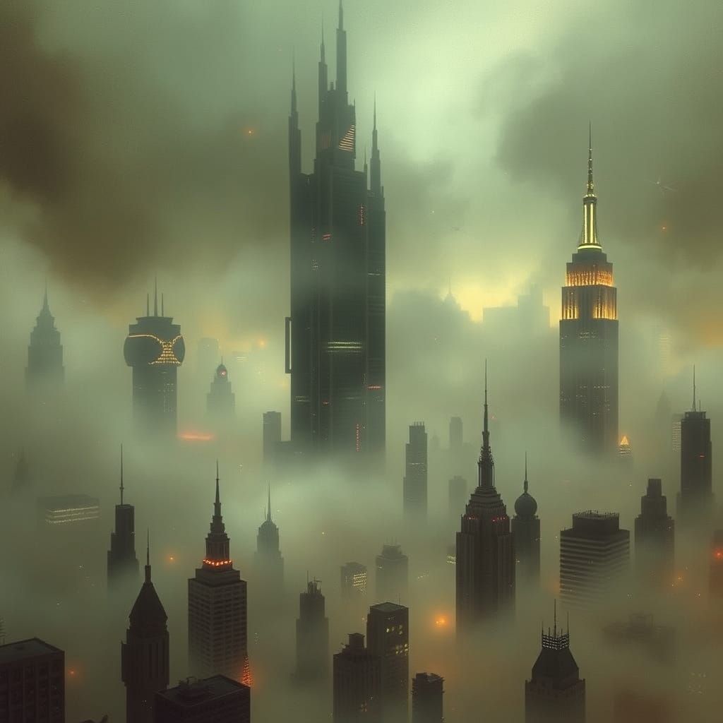 Surreal Cityscape Shrouded in Mist