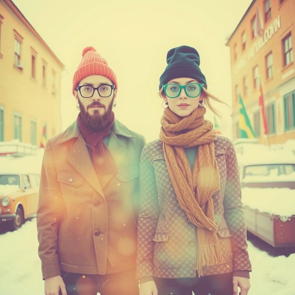 Surreal Hipster Couple in Double Exposure Style