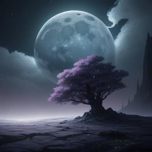 Mystical Moonlit Lunar Flower Digital Painting