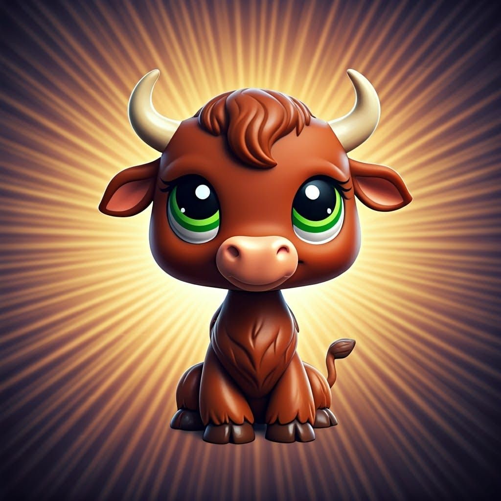 Brown LPS Bull Toy with Vibrant Green Eyes