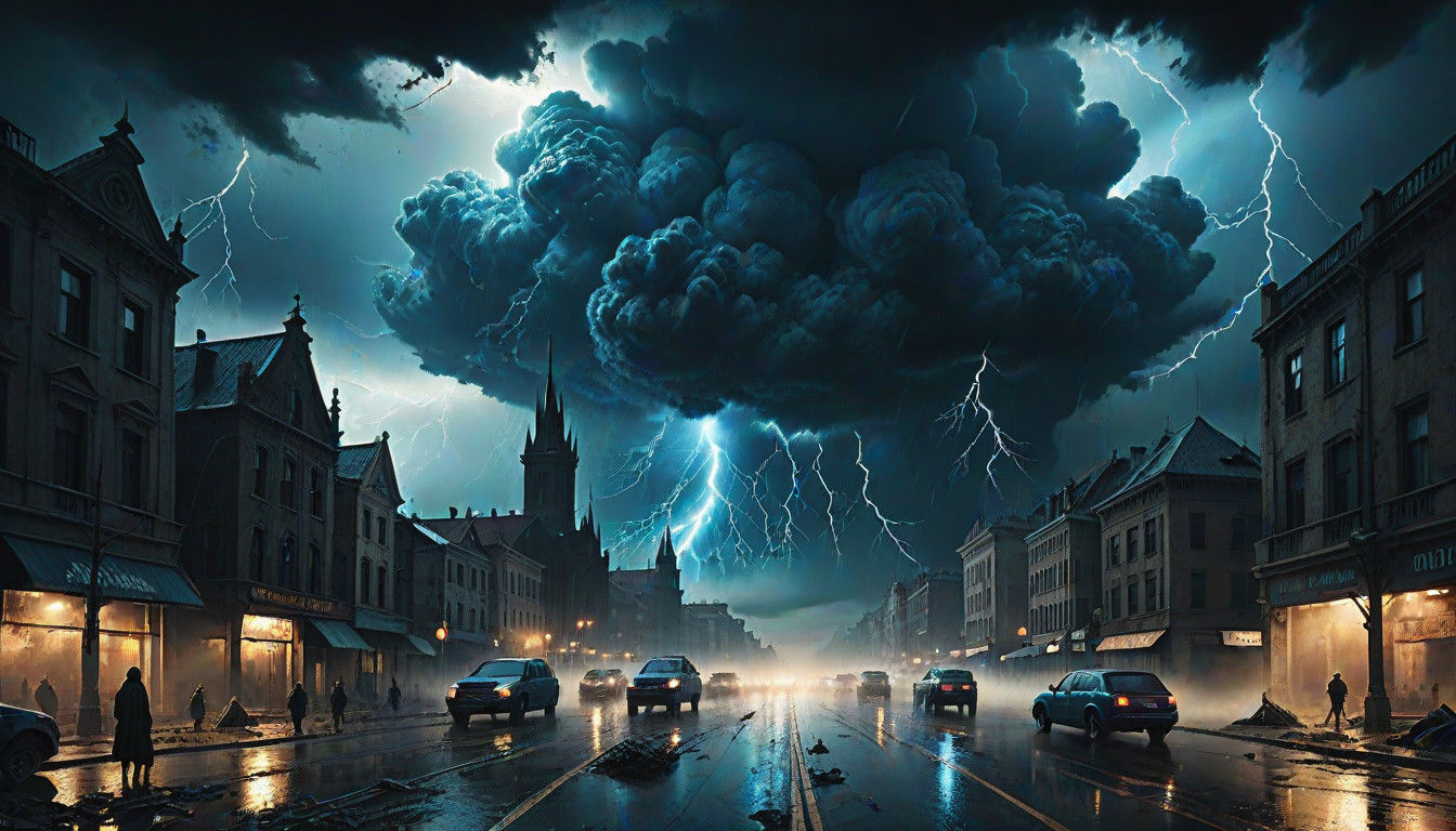 Dark Storm Consumes Abandoned Cityscape in Gothic Chaos