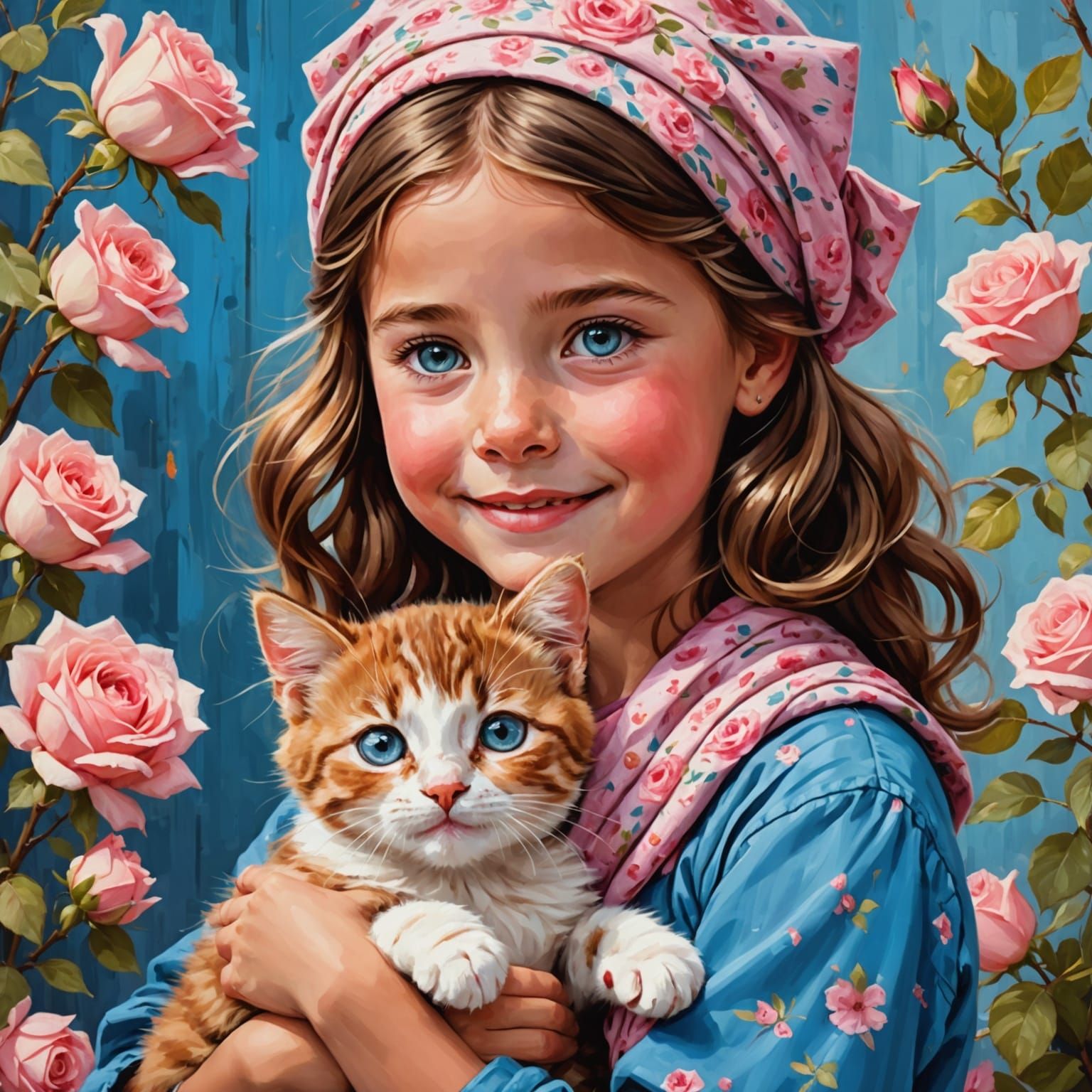 Girl with Kitten: A Hyper-Realistic Oil Painting