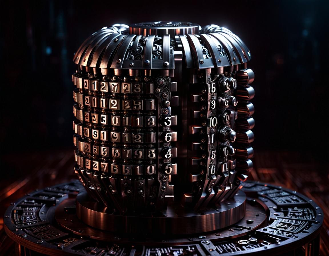 Intricate Steampunk Cylinder Puzzle with Neon Engravings