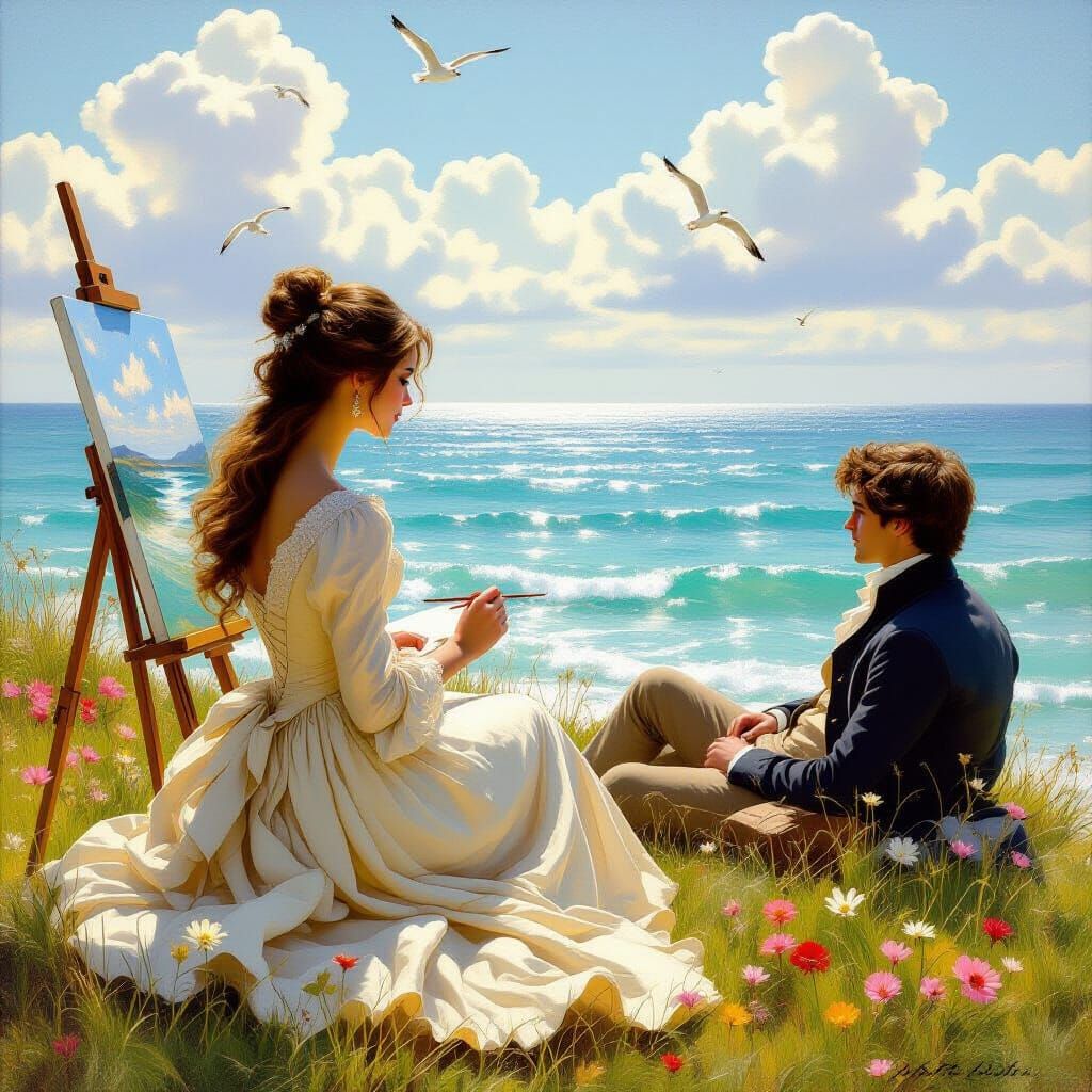 Regency Artist Paints Ocean Scape at Golden Hour