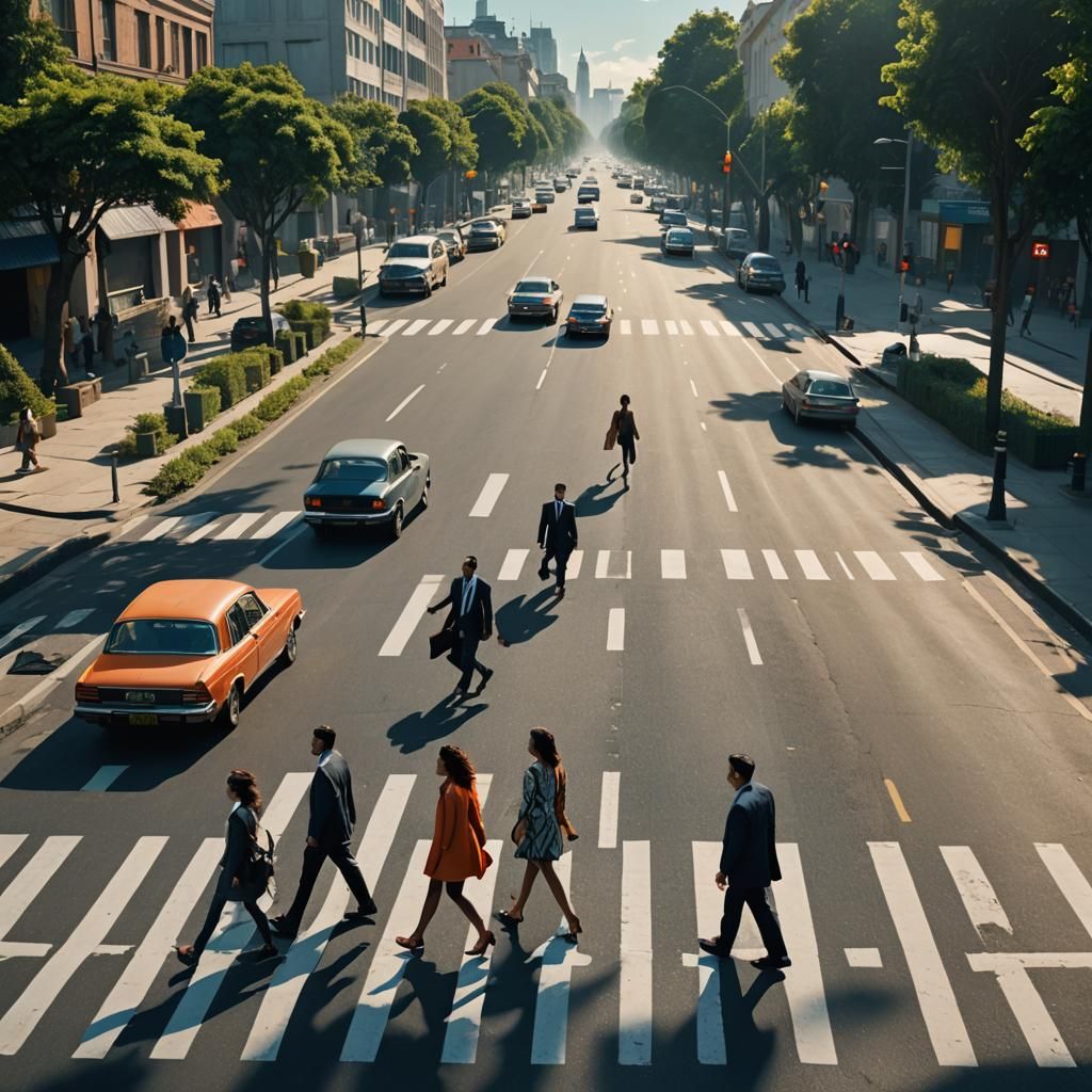 Men and Girl on Zebra Crossing: Cinematic Matte Painting