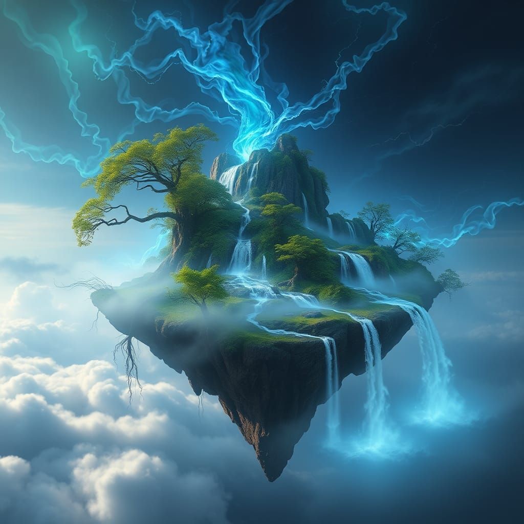 Magical Floating Island with Auroral Streams