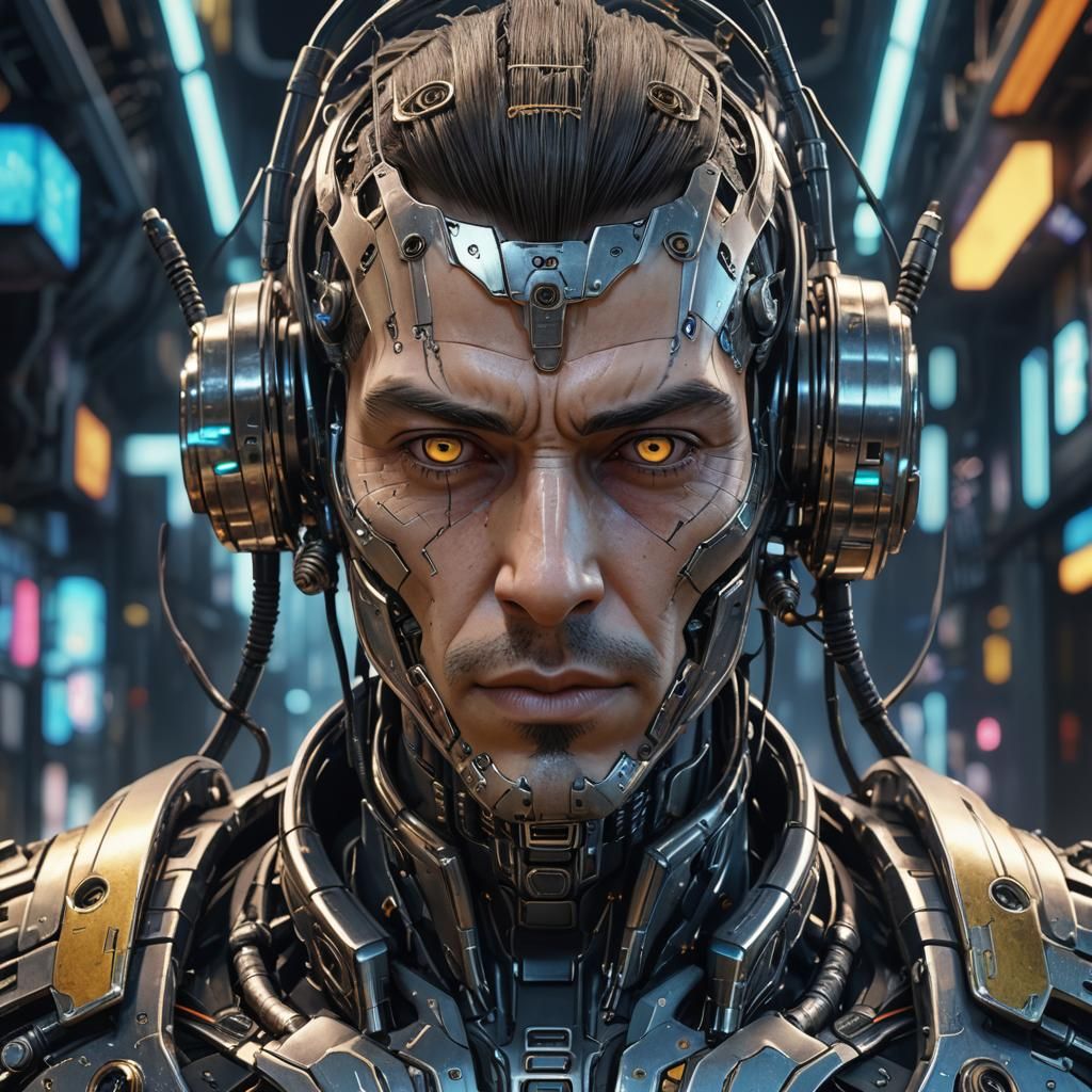 Cyberpunk Android Portrait with Cybernetic Enhancements
