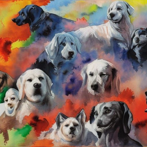 Ethereal Dogs in Gouache Watercolor Style