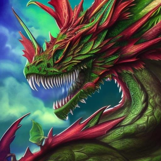 Muscled Plant Dragon in Fantasy Garden: Hyperrealistic Art