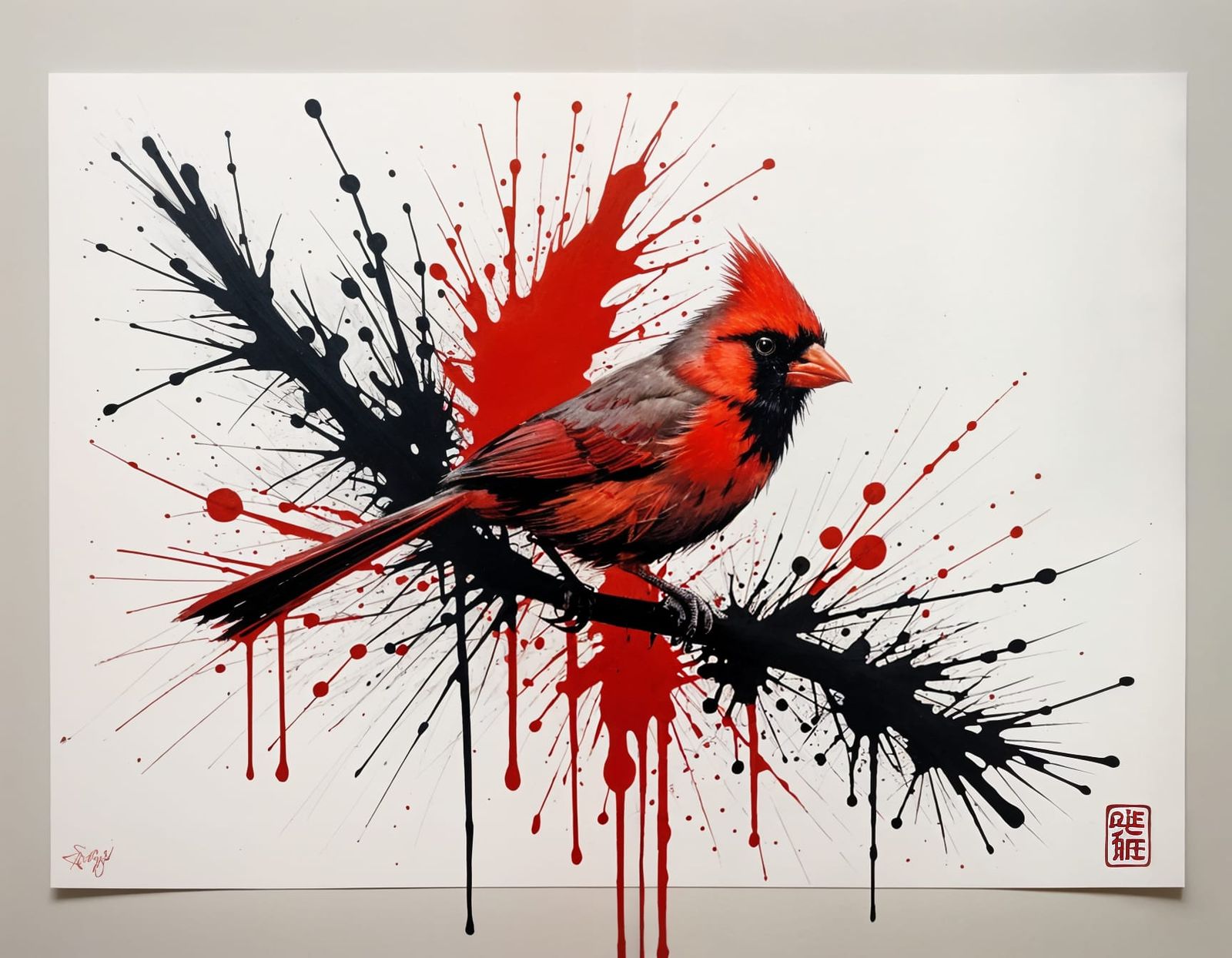 Crimson Cardinal in Sumi-e Style