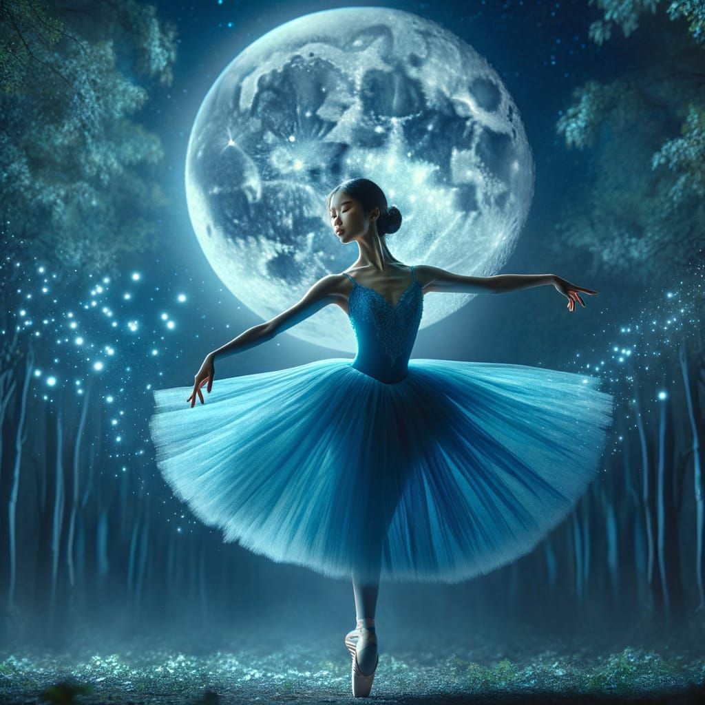 South Asian Ballerina Dances under a Celestial Moonlit Scene