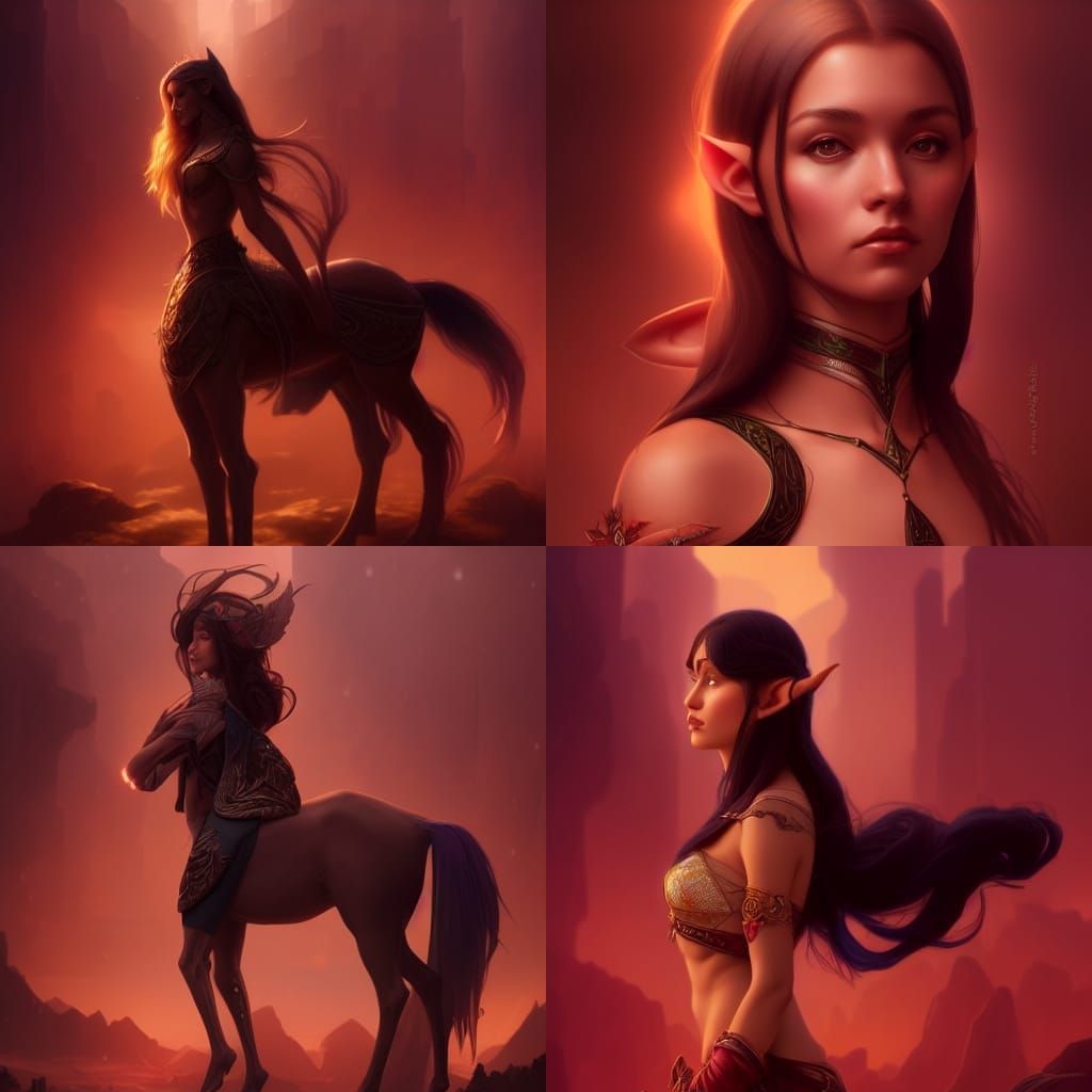 Elven Centaur Portrait in Urban Setting: Art Nouveau