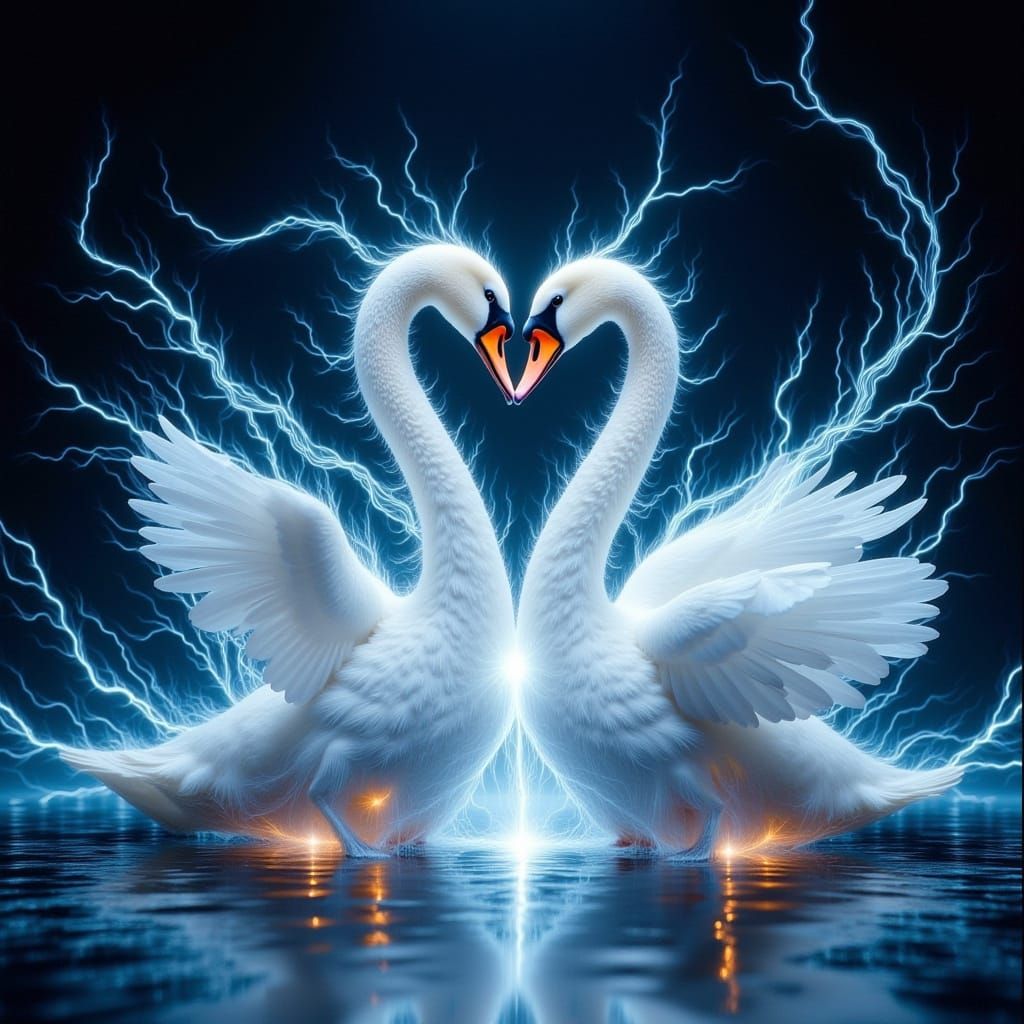 Two White Swans with Electrical Aura