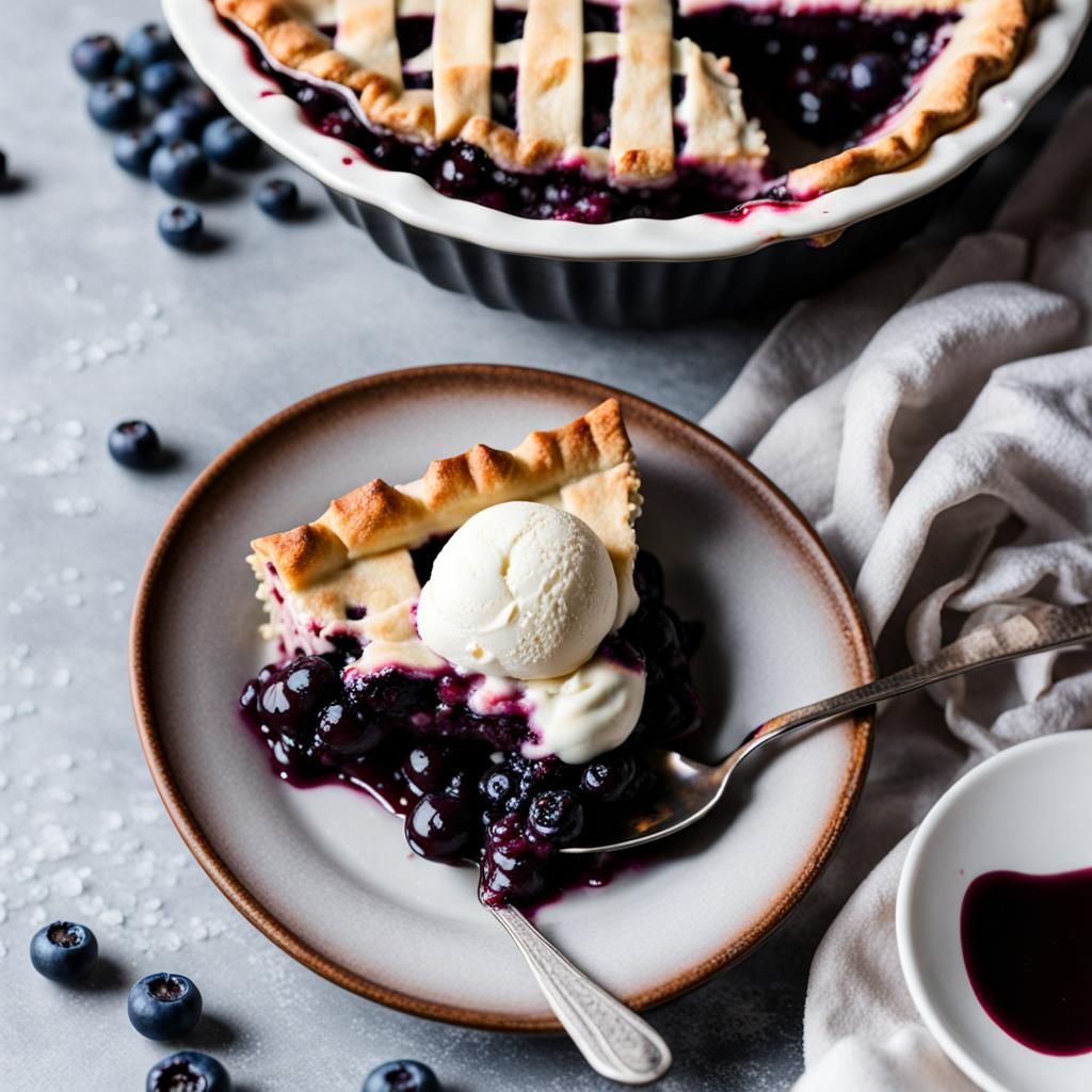 Delicious Hot Blueberry Pie with Ice Cream
