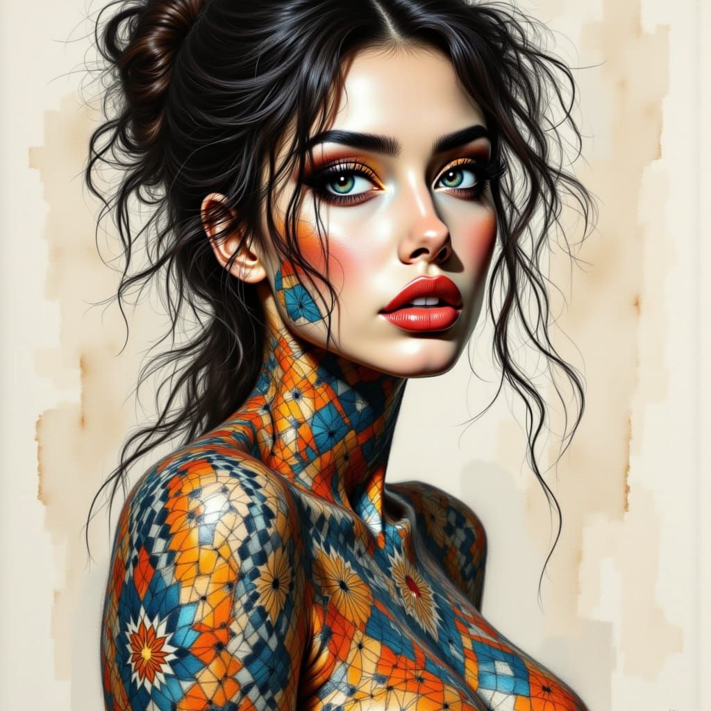 Escher Tessellation Woman in Pin-Up Style