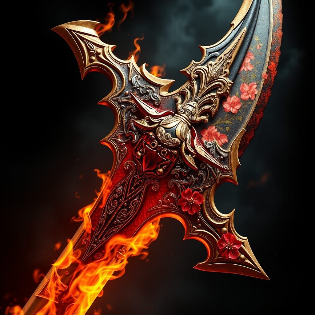 Majestic Dark-Fantasy Halberd in Opulent, Eastern-Inspired S...