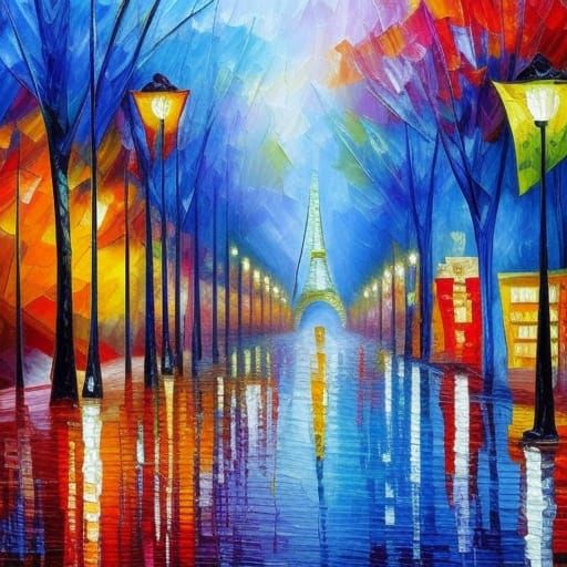 Rainy Paris in Autumn: Expressionist Impasto Painting