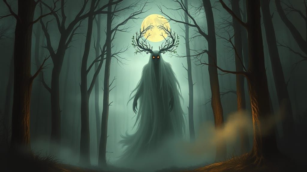 Surreal Woodland Spirit Emerges in Ethereal Moonlight
