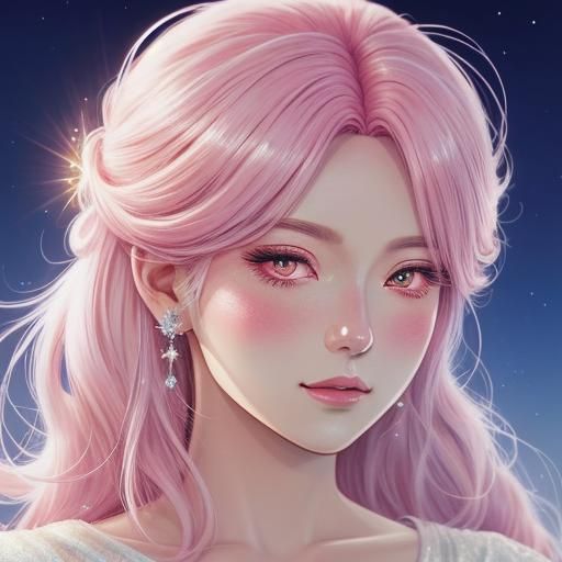 Anime Portrait of Celestial Woman with Pink Hair