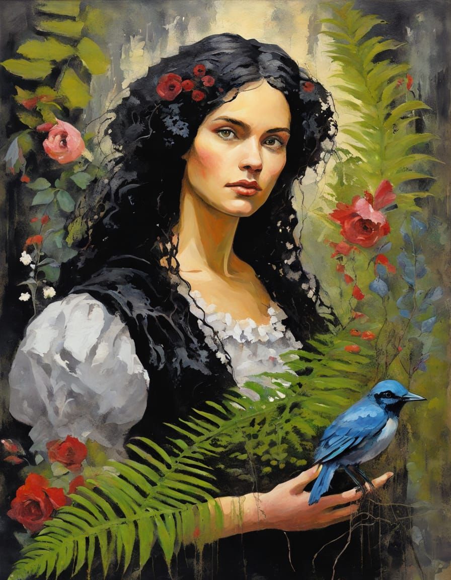 Vibrant Gothic Maiden Portrait in Expressionist Style