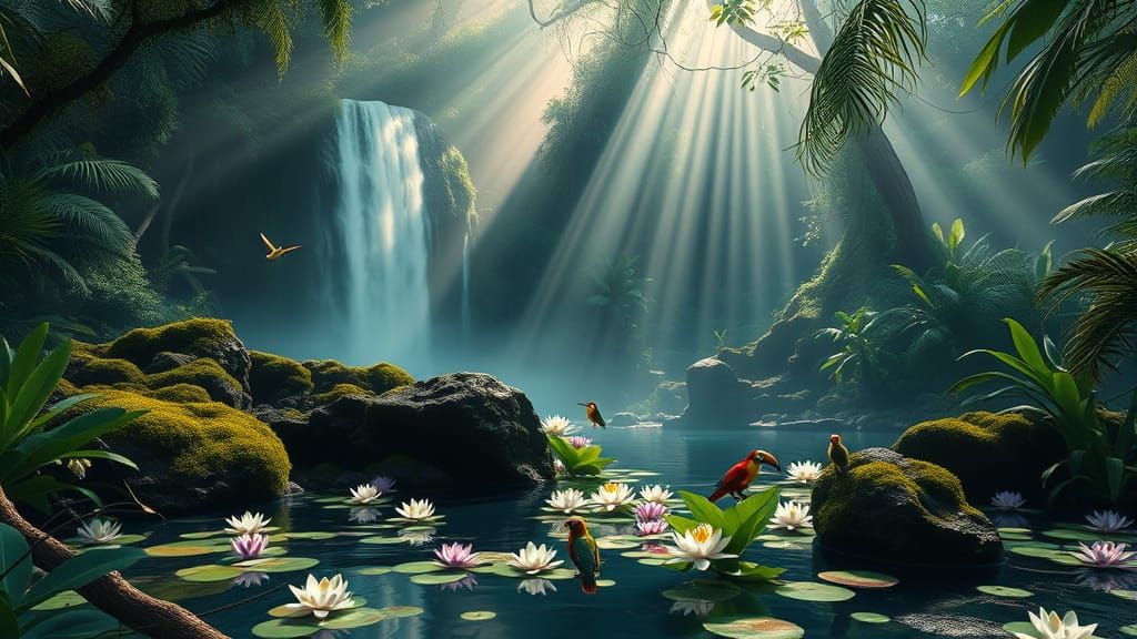 Vibrant Tropical Jungle Scene in Photorealistic Style
