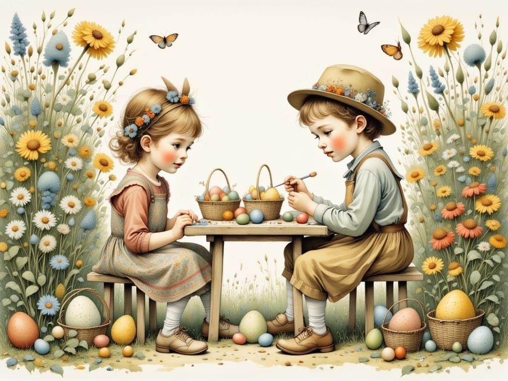 Whimsical Children Paint Easter Eggs in a Vintage-Inspired G...