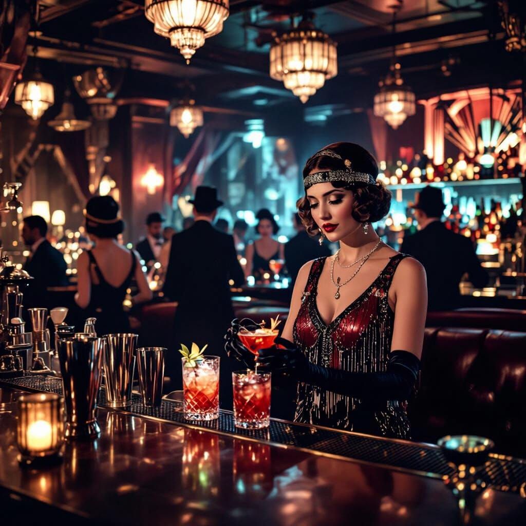 Art Deco Speakeasy Scene in Prohibition Era