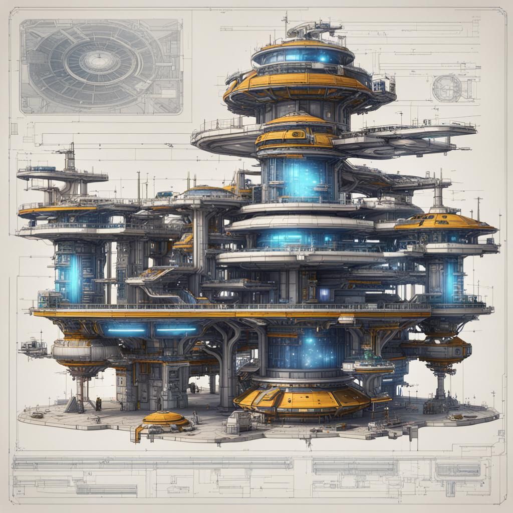 Space Age Multi-Level Space Station Concept Art