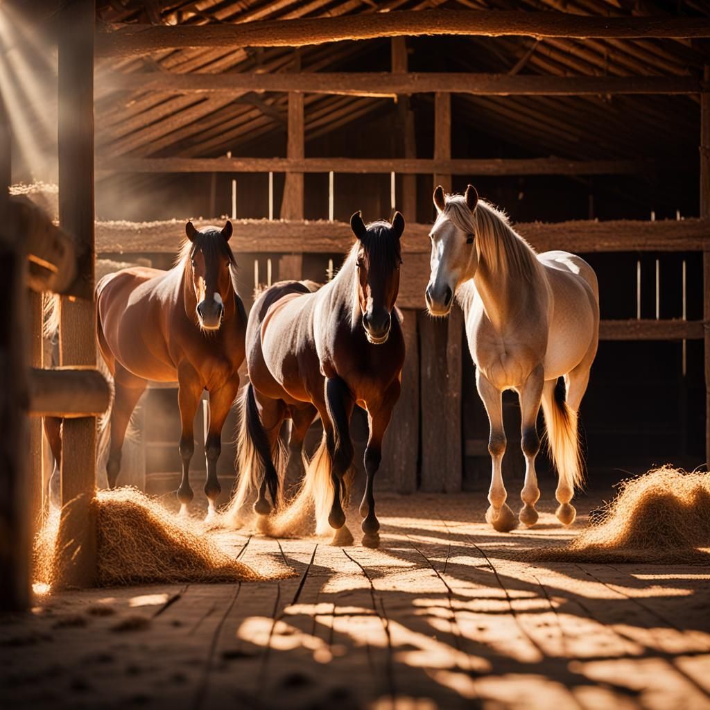 Horses in Barn: Rustic Agricultural Photography