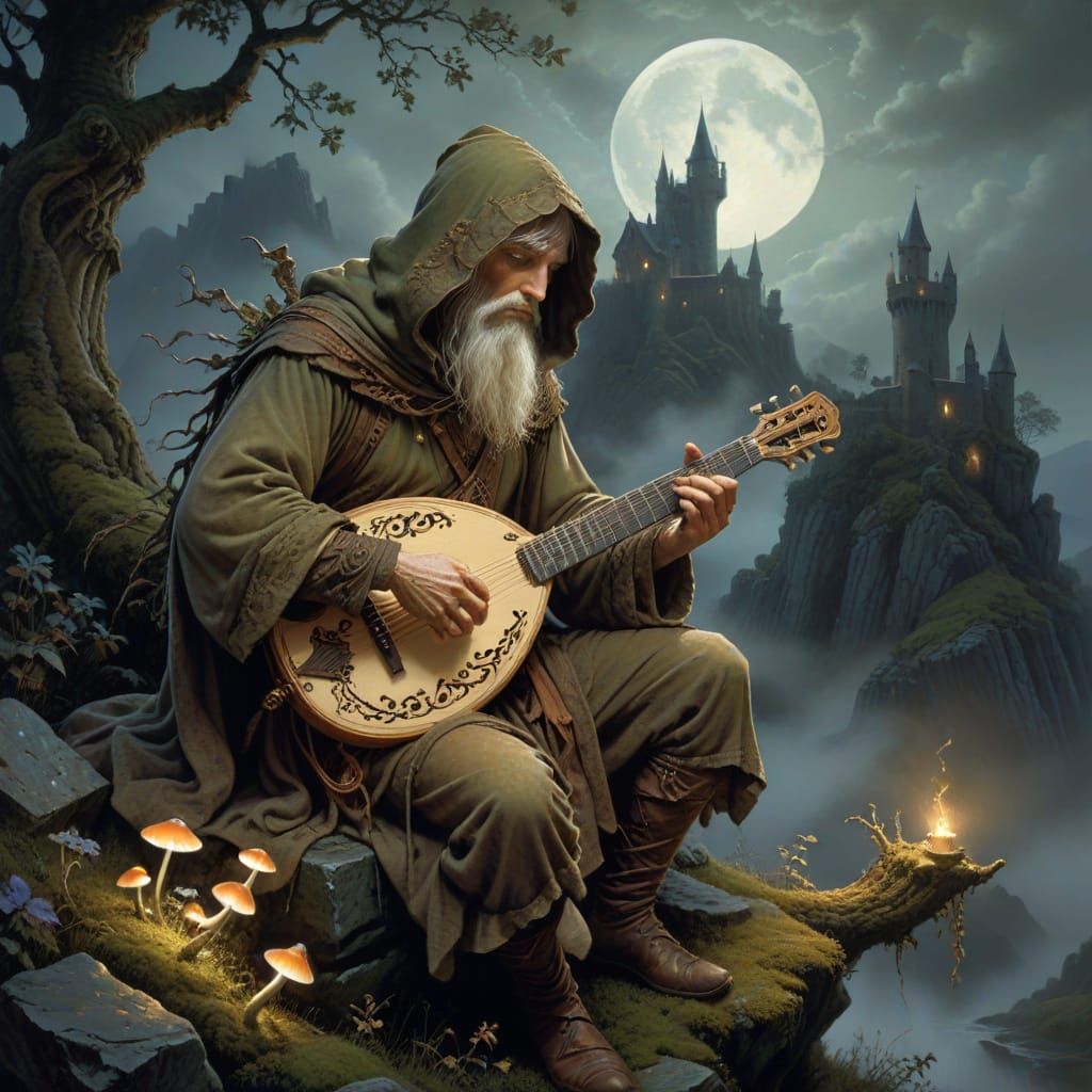 Ethereal Bard Under Moonlit Skies