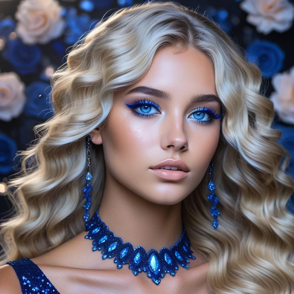 Fantasy Portrait of Blonde Girl with Blue Eyes