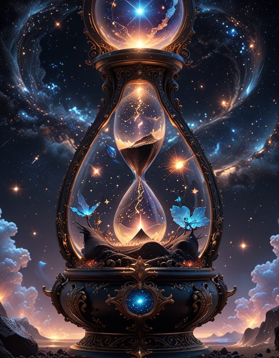 Surreal Cosmic Hourglass in Ethereal Glow