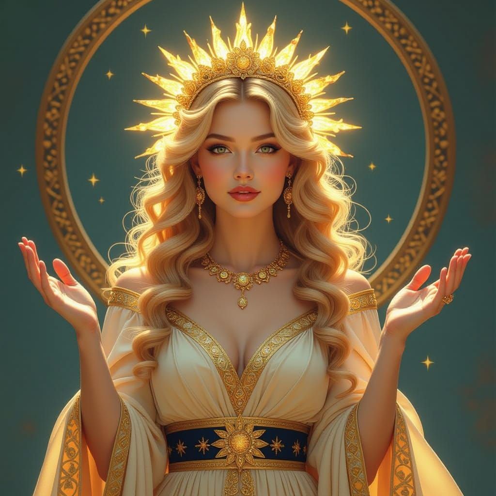 Glowing Georgian Goddess Barbale in Vibrant Art Nouveau Styl...