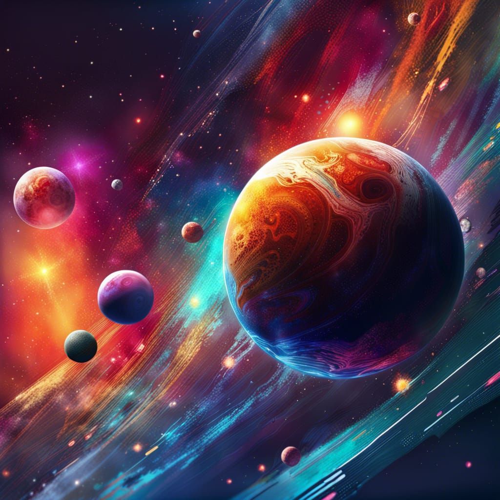 Colorful Planets and Stars in Hyperrealistic Space Art