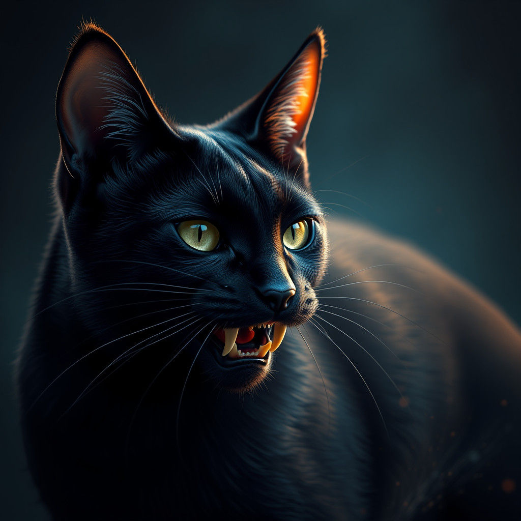 Sleek Vampire Cat: Detailed Matte Painting