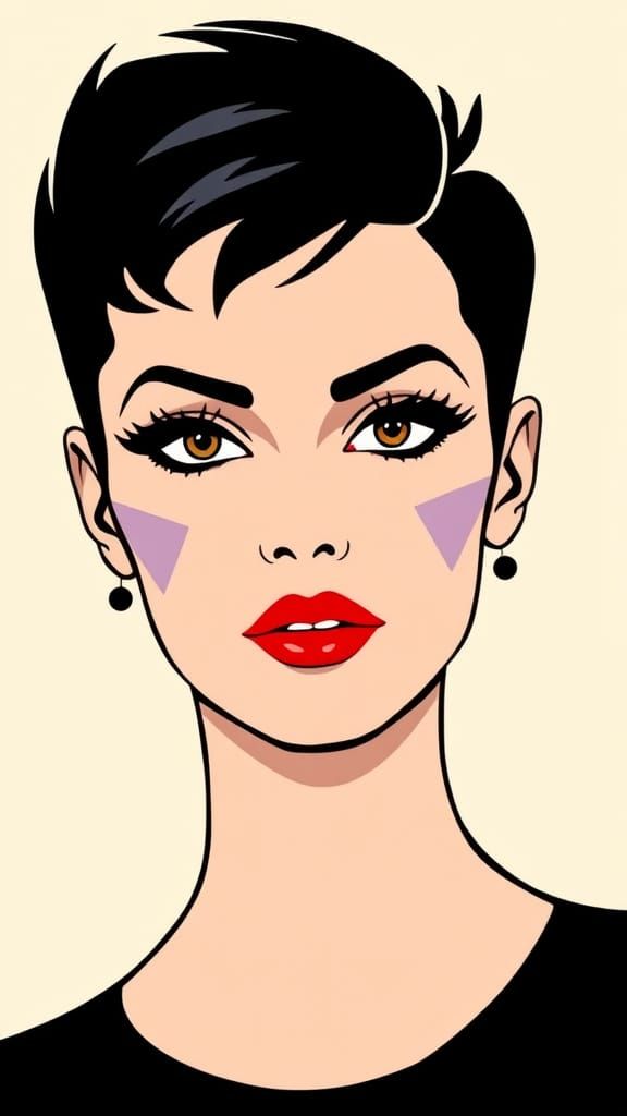 Glamorous Portrait in 1980s Patrick Nagel Style