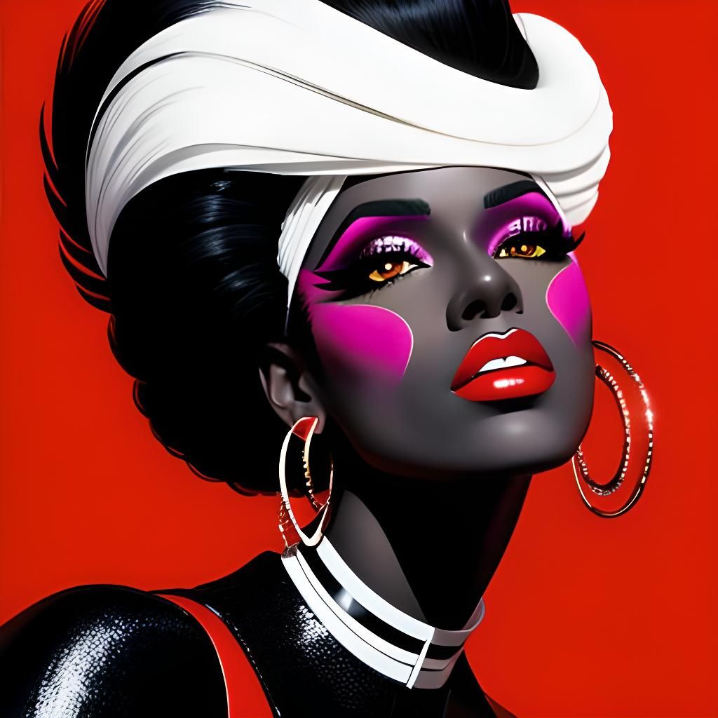 Fashionable Woman in Patrick Nagel Style Digital Art