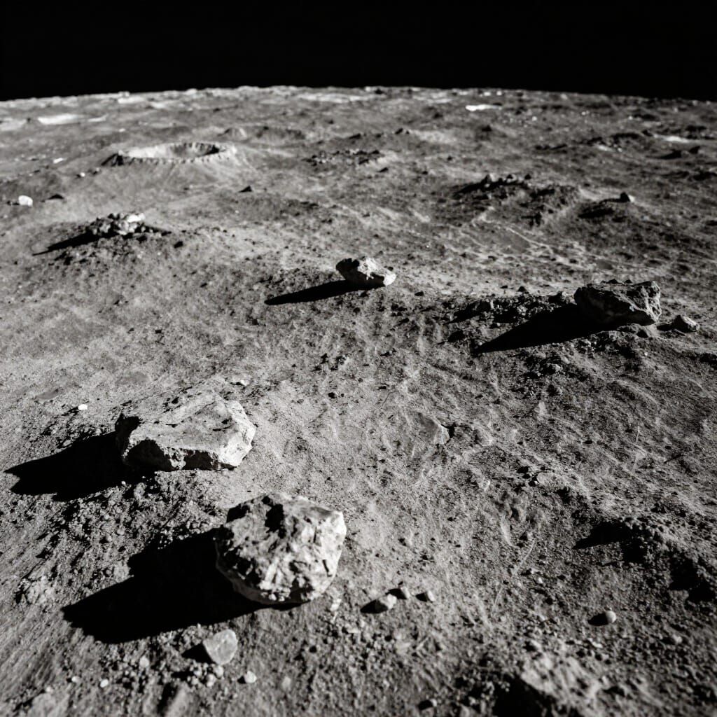 Hyperrealistic Moon Surface Under Dramatic Sunlight