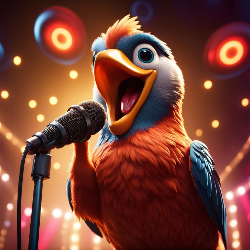 Anthropomorphic Bird Comedian on Stage