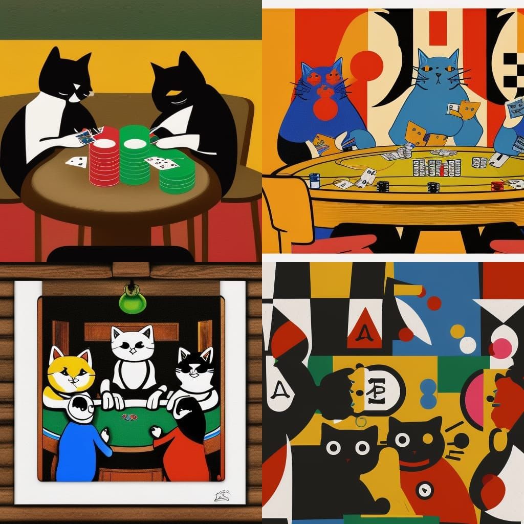 Cats Playing Poker in Geometric Pop Art Style